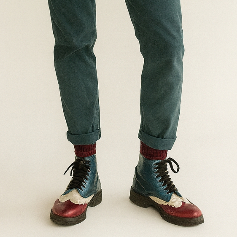 Irregular Choice Desmond Brogue Boots Size 42 US 9 Metallic Teal Red